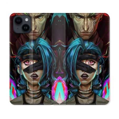 Housse Cuir Portefeuille Pour Iphone 15 (6,1) Arcane Jynx Bleu