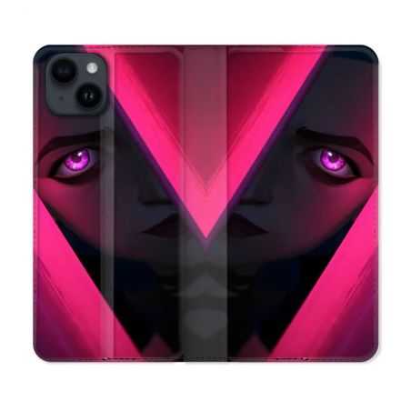 Housse Cuir Portefeuille Pour Iphone 15 (6,1) Arcane Jynx Rose