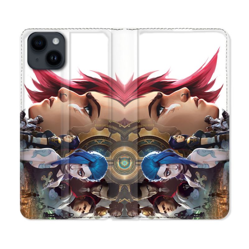Housse Cuir Portefeuille Pour Iphone 15 (6,1) Arcane Jynx Sœur