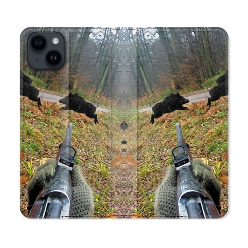 Housse Cuir Portefeuille Pour Iphone 15 (6,1) Chasse Vision Tir