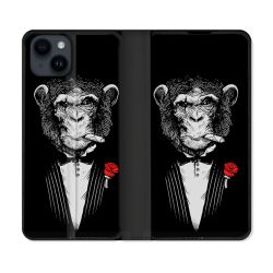 Housse Cuir Portefeuille Pour Iphone 15 (6,1) Decale Singe Mafia