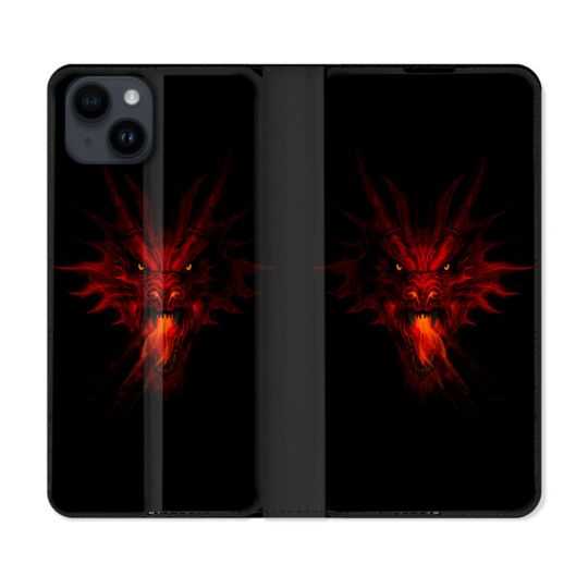Housse Cuir Portefeuille Pour Iphone 15 (6,1) Fantastique Dragon Feu