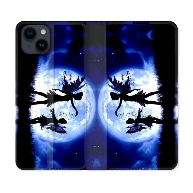 Housse Cuir Portefeuille Pour Iphone 15 (6,1) Fantastique Fee Lune