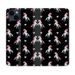 Housse Cuir Portefeuille Pour Iphone 15 (6,1) Fantastique Licorne Pattern