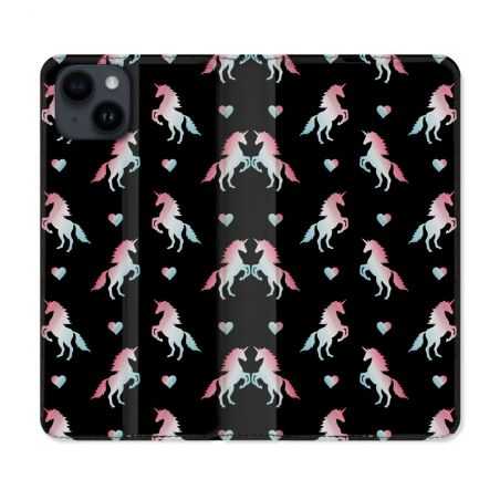 Housse Cuir Portefeuille Pour Iphone 15 (6,1) Fantastique Licorne Pattern