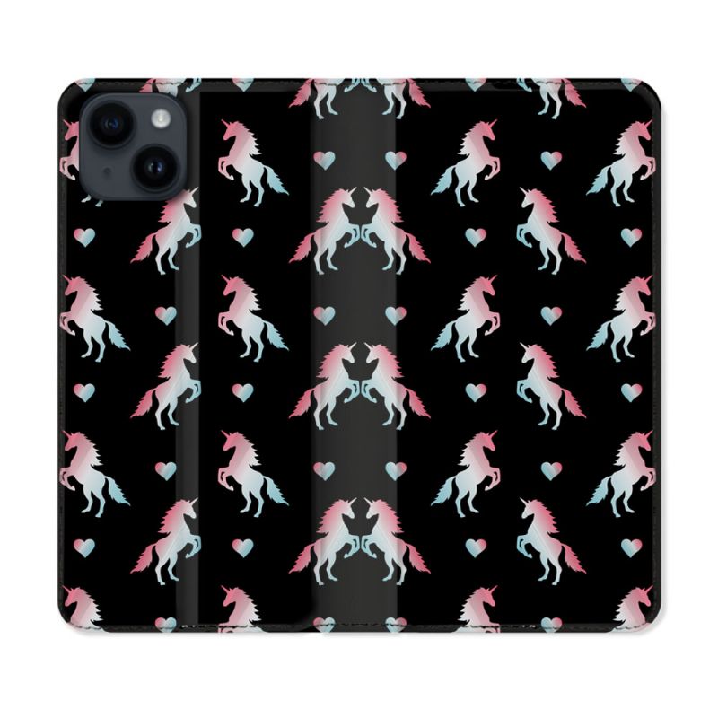 Housse Cuir Portefeuille Pour Iphone 15 (6,1) Fantastique Licorne Pattern