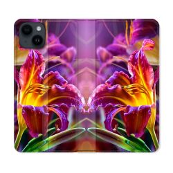 Housse Cuir Portefeuille Pour Iphone 15 (6,1) Fleur Lys Color