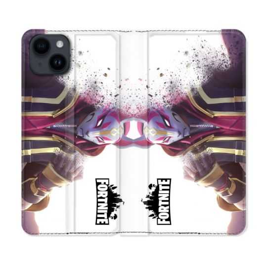 Housse Cuir Portefeuille Pour Iphone 15 (6,1) Fortnite Blanc