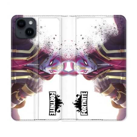 Housse Cuir Portefeuille Pour Iphone 15 (6,1) Fortnite Blanc