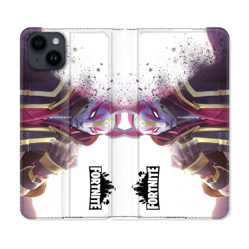 Housse Cuir Portefeuille Pour Iphone 15 (6,1) Fortnite Blanc