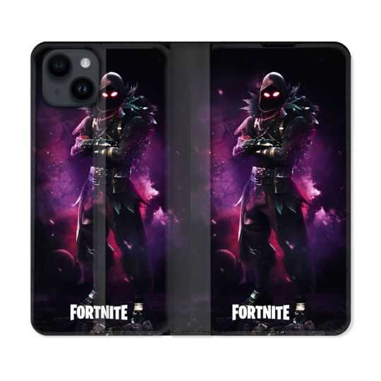 Housse Cuir Portefeuille Pour Iphone 15 (6,1) Fortnite Raven