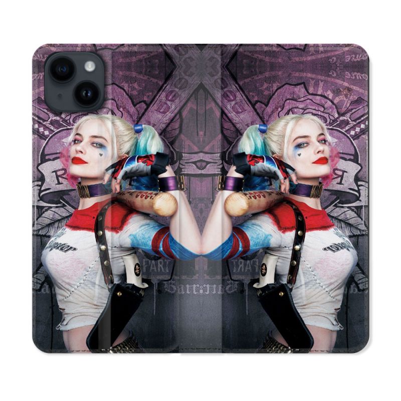 Housse Cuir Portefeuille Pour Iphone 15 (6,1) Harley Quinn Batte