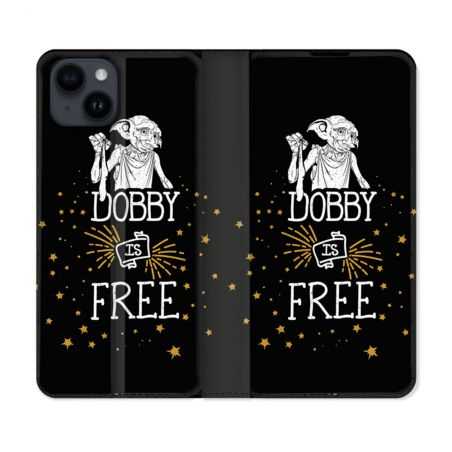 Housse Cuir Portefeuille Pour Iphone 15 (6,1) Harry Potter Dobby Free Noir