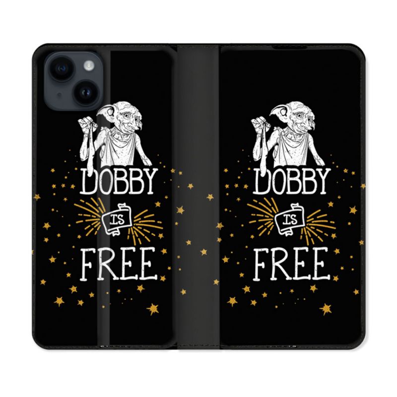 Housse Cuir Portefeuille Pour Iphone 15 (6,1) Harry Potter Dobby Free Noir