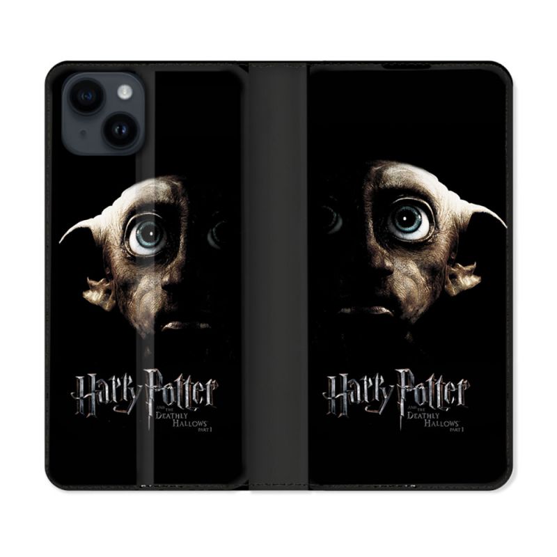 Housse Cuir Portefeuille Pour Iphone 15 (6,1) Harry Potter Hollows Dobby