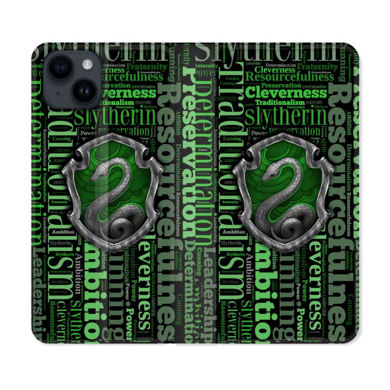 Housse Cuir Portefeuille Pour Iphone 15 (6,1) Harry Potter Serpentar
