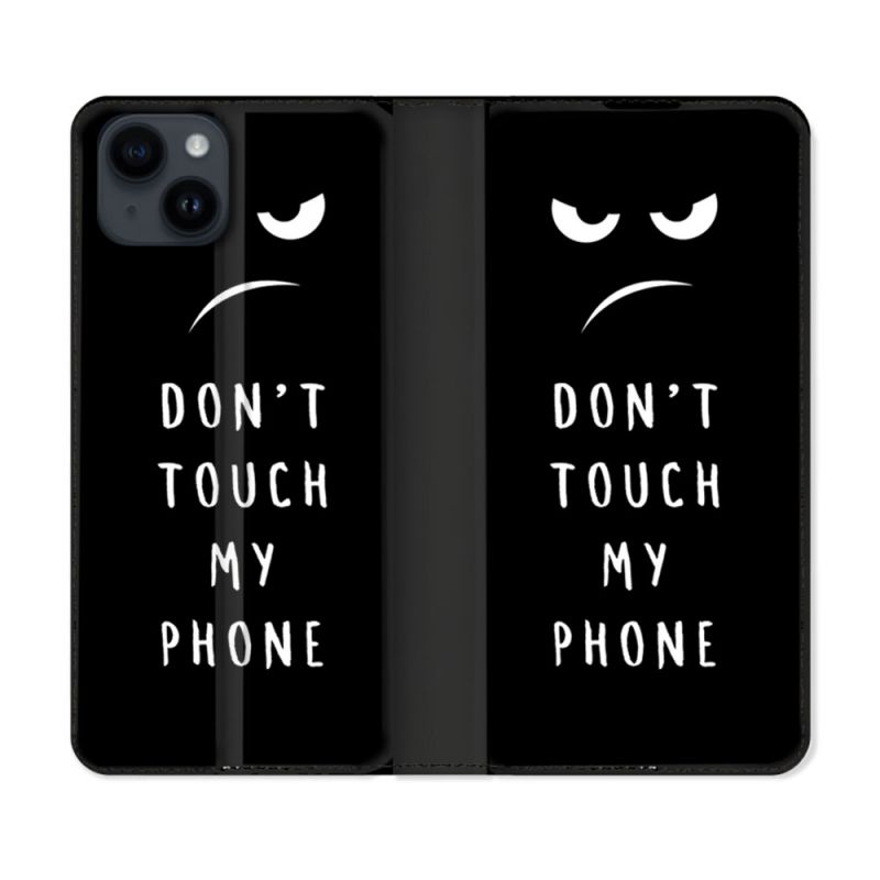 Housse Cuir Portefeuille Pour Iphone 15 (6,1) Humour Don't Touch