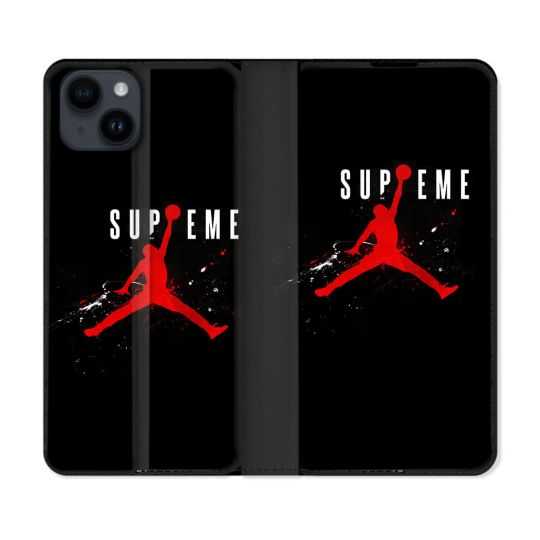 Housse Cuir Portefeuille Pour Iphone 15 (6,1) Jordan Supreme Noir