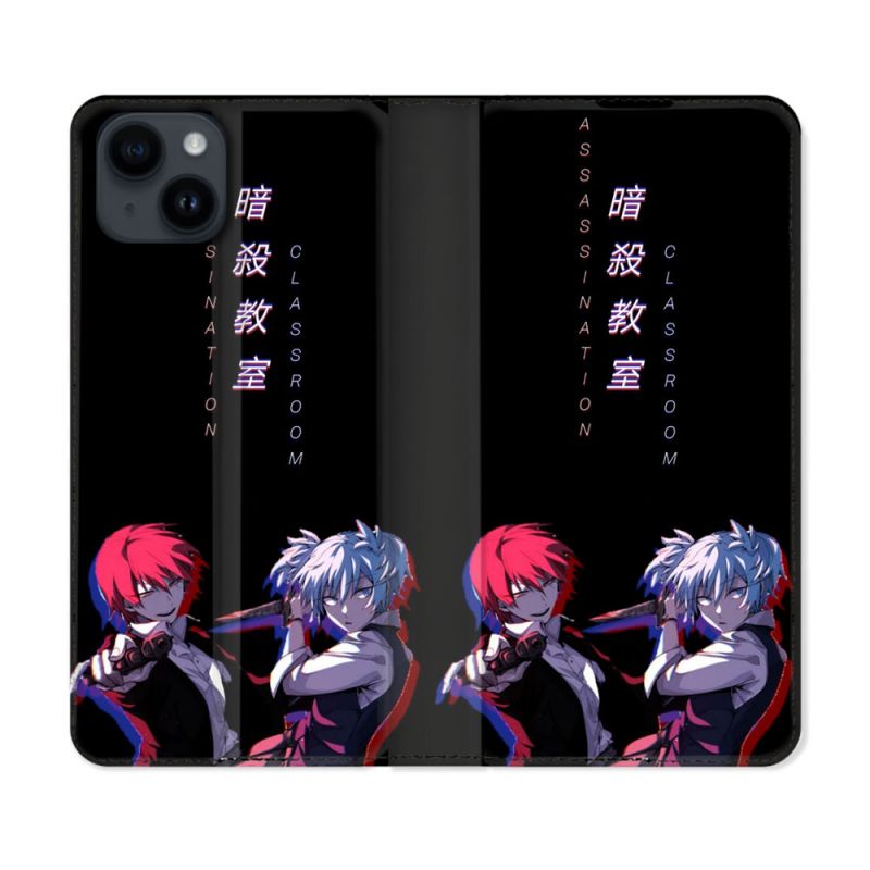 Housse Cuir Portefeuille Pour Iphone 15 (6,1) Manga Assassination Classroom Duo
