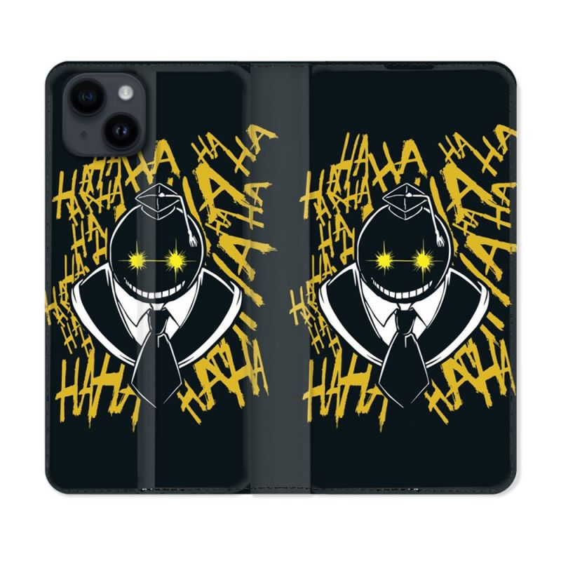 Housse Cuir Portefeuille Pour Iphone 15 (6,1) Manga Assassination Classroom Kuro Noir