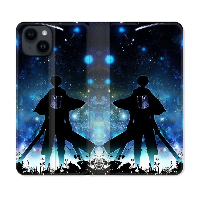 Housse Cuir Portefeuille Pour Iphone 15 (6,1) Manga Attaque Titans Levi