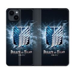 Housse Cuir Portefeuille Pour Iphone 15 (6,1) Manga Attaque Titans Noir