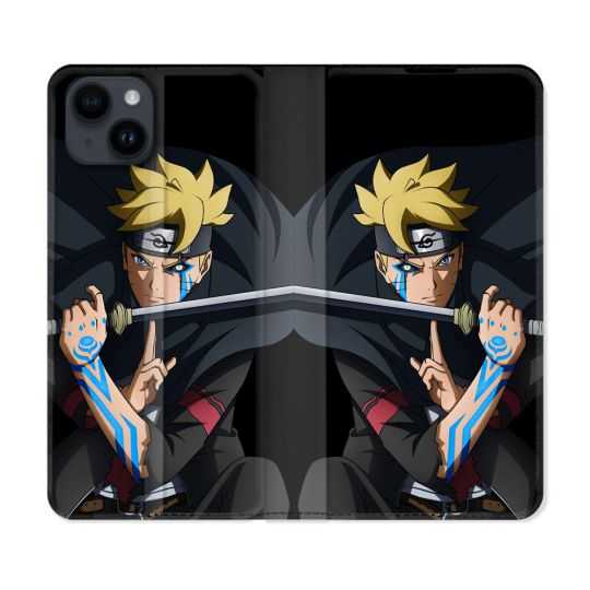 Housse Cuir Portefeuille Pour Iphone 15 (6,1) Manga Boruto Tatouage