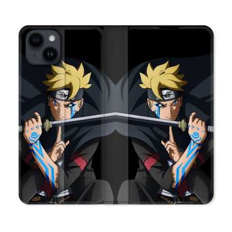 Housse Cuir Portefeuille Pour Iphone 15 (6,1) Manga Boruto Tatouage