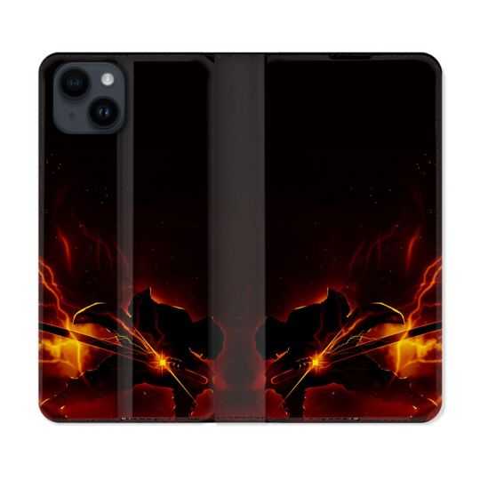 Housse Cuir Portefeuille Pour Iphone 15 (6,1) Manga Demon Slayer Electric