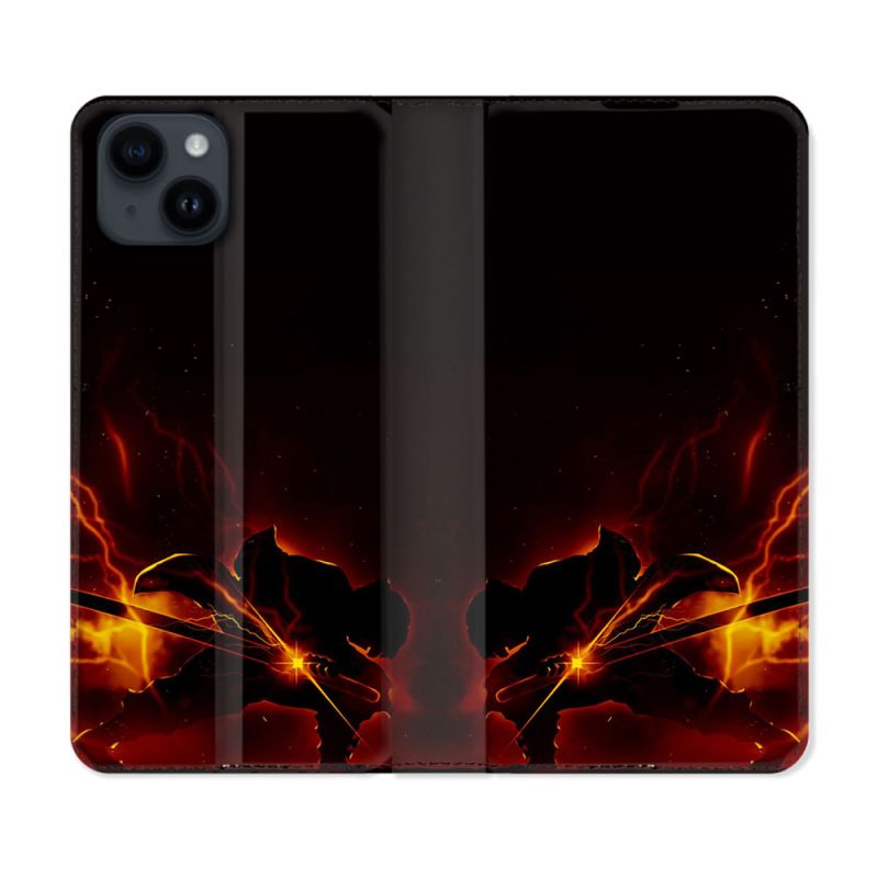 Housse Cuir Portefeuille Pour Iphone 15 (6,1) Manga Demon Slayer Electric