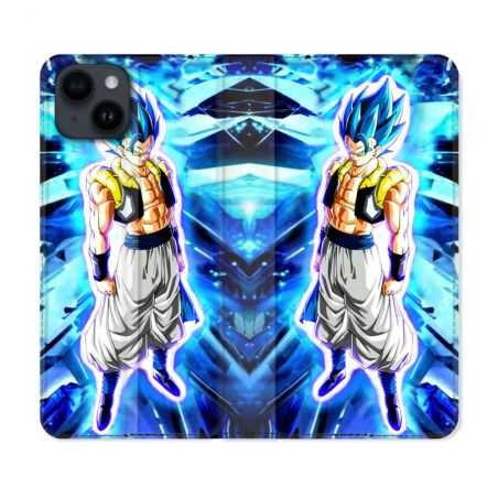 Housse Cuir Portefeuille Pour Iphone 15 (6,1) Manga Dragon Ball Gogeta Lumiere