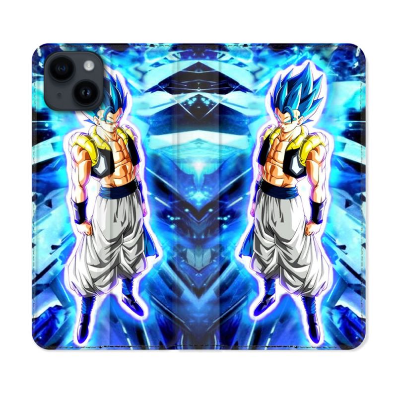 Housse Cuir Portefeuille Pour Iphone 15 (6,1) Manga Dragon Ball Gogeta Lumiere