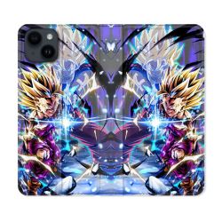 Housse Cuir Portefeuille Pour Iphone 15 (6,1) Manga Dragon Ball Sangohan Duo