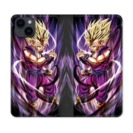 Housse Cuir Portefeuille Pour Iphone 15 (6,1) Manga Dragon Ball Sangohan Violet