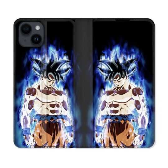 Housse Cuir Portefeuille Pour Iphone 15 (6,1) Manga Dragon Ball Sangoku Noir