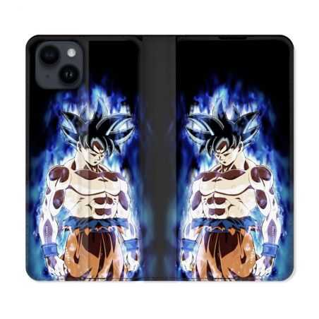 Housse Cuir Portefeuille Pour Iphone 15 (6,1) Manga Dragon Ball Sangoku Noir