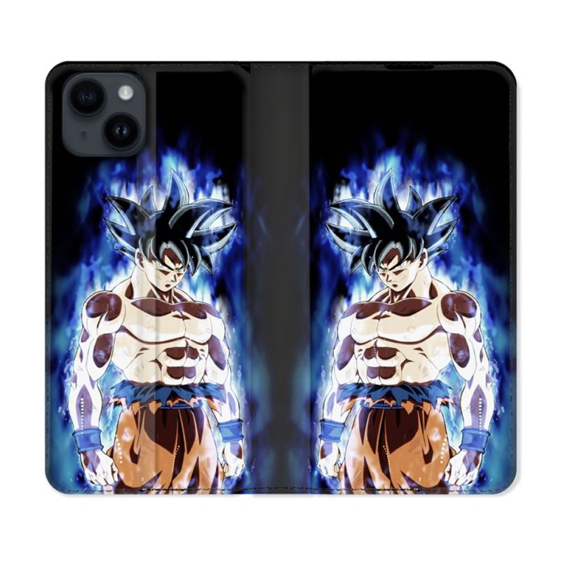 Housse Cuir Portefeuille Pour Iphone 15 (6,1) Manga Dragon Ball Sangoku Noir