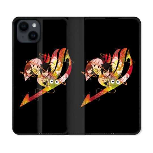 Housse Cuir Portefeuille Pour Iphone 15 (6,1) Manga Fairy Tail Logo Noir