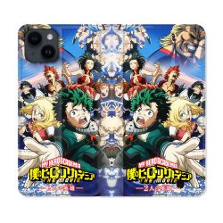 Housse Cuir Portefeuille Pour Iphone 15 (6,1) Manga My Hero Academia Affiche