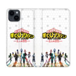 Housse Cuir Portefeuille Pour Iphone 15 (6,1) Manga My Hero Academia Blanc