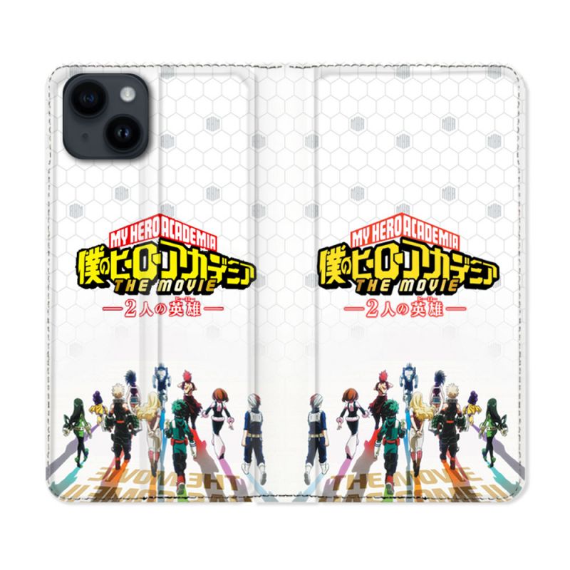 Housse Cuir Portefeuille Pour Iphone 15 (6,1) Manga My Hero Academia Blanc