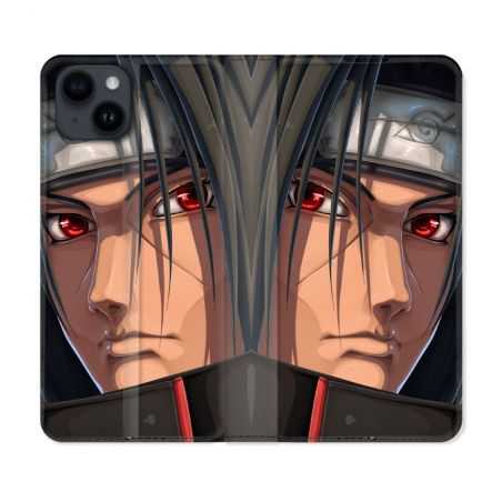 Housse Cuir Portefeuille Pour Iphone 15 (6,1) Manga Naruto Itachi Visage