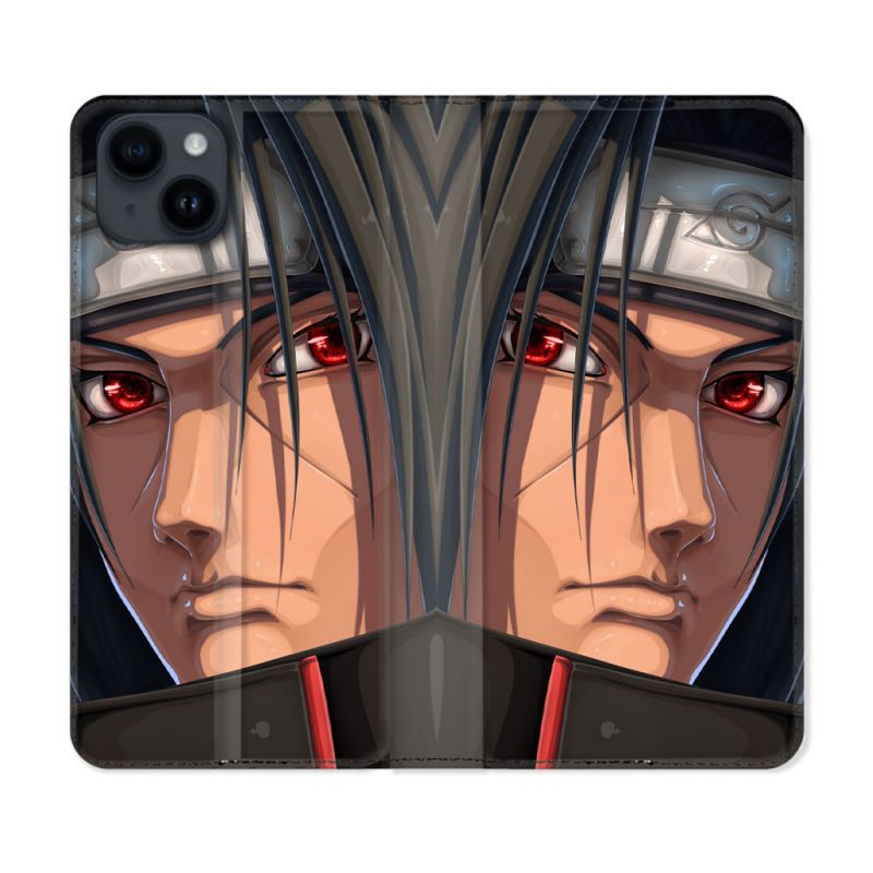 Housse Cuir Portefeuille Pour Iphone 15 (6,1) Manga Naruto Itachi Visage