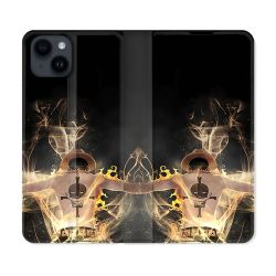 Housse Cuir Portefeuille Pour Iphone 15 (6,1) Manga One Piece Ace Noir