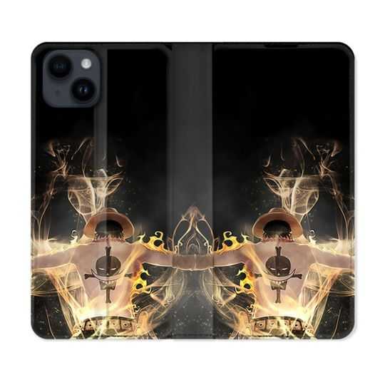 Housse Cuir Portefeuille Pour Iphone 15 (6,1) Manga One Piece Ace Noir
