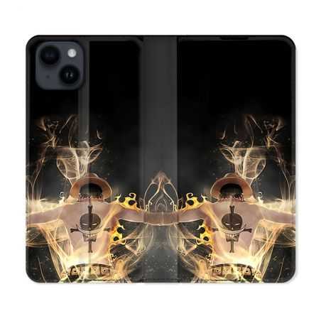 Housse Cuir Portefeuille Pour Iphone 15 (6,1) Manga One Piece Ace Noir