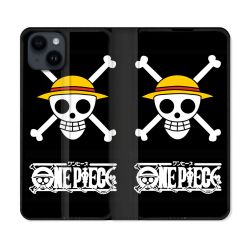 Housse Cuir Portefeuille Pour Iphone 15 (6,1) Manga One Piece Tete de Mort