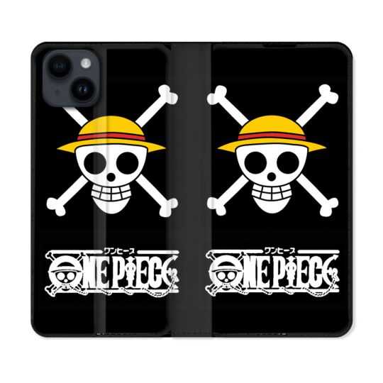Housse Cuir Portefeuille Pour Iphone 15 (6,1) Manga One Piece Tete de Mort