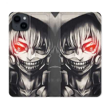 Housse Cuir Portefeuille Pour Iphone 15 (6,1) Manga Tokyo Ghoul Kaneki Noir
