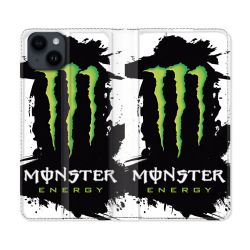 Housse Cuir Portefeuille Pour Iphone 15 (6,1) Monster Energy Tache